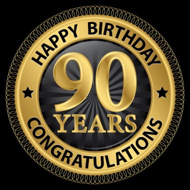 90 years happy birthday congratulations gold label, vector illus clipart