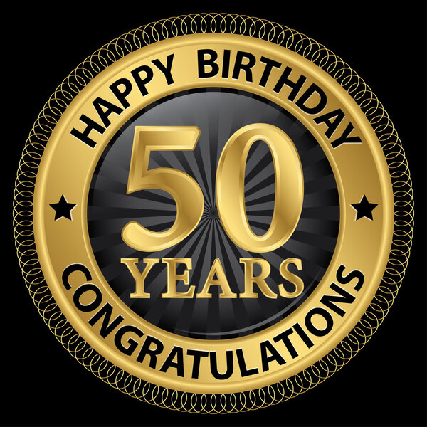 50 years happy birthday congratulations gold label, vector illus