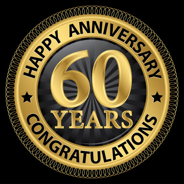 60 years happy anniversary congratulations gold label with ribbo