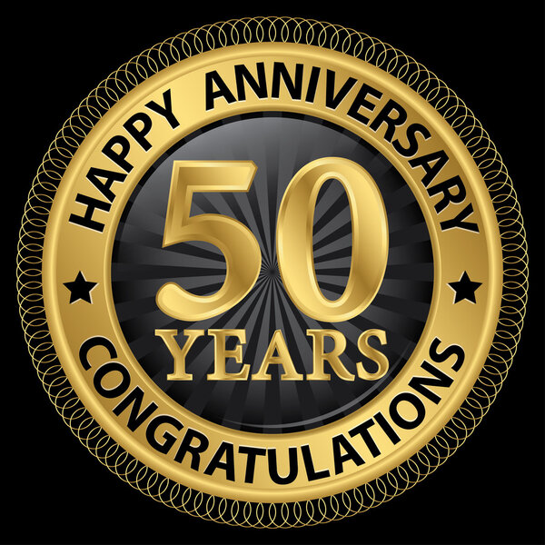 50 years happy anniversary congratulations gold label with ribbo
