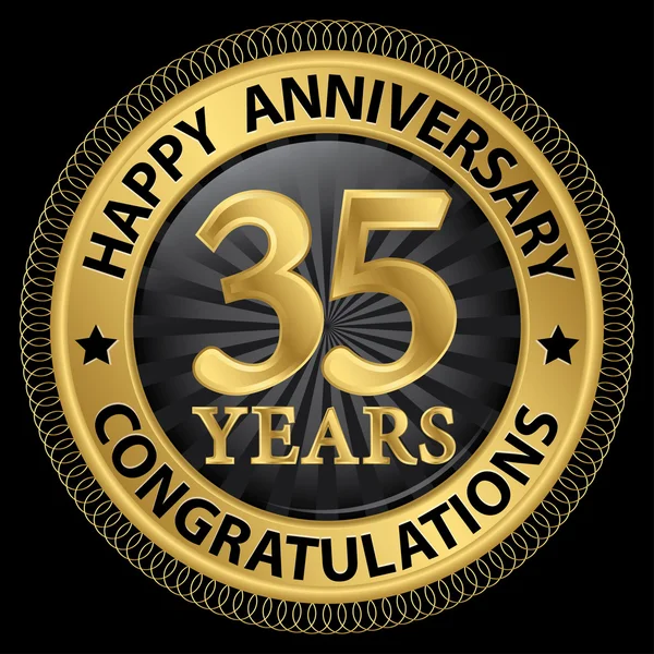 35 år lycklig årsdag Grattis gold label med ribbo — Stock vektor