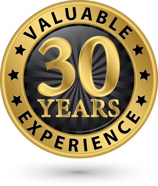 30 anos de experiência valiosa etiqueta de ouro, ilustração vetorial — Vetor de Stock