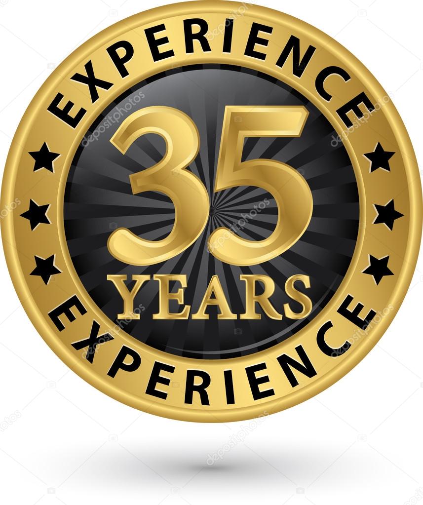 35 years experience gold label, vector illustration 