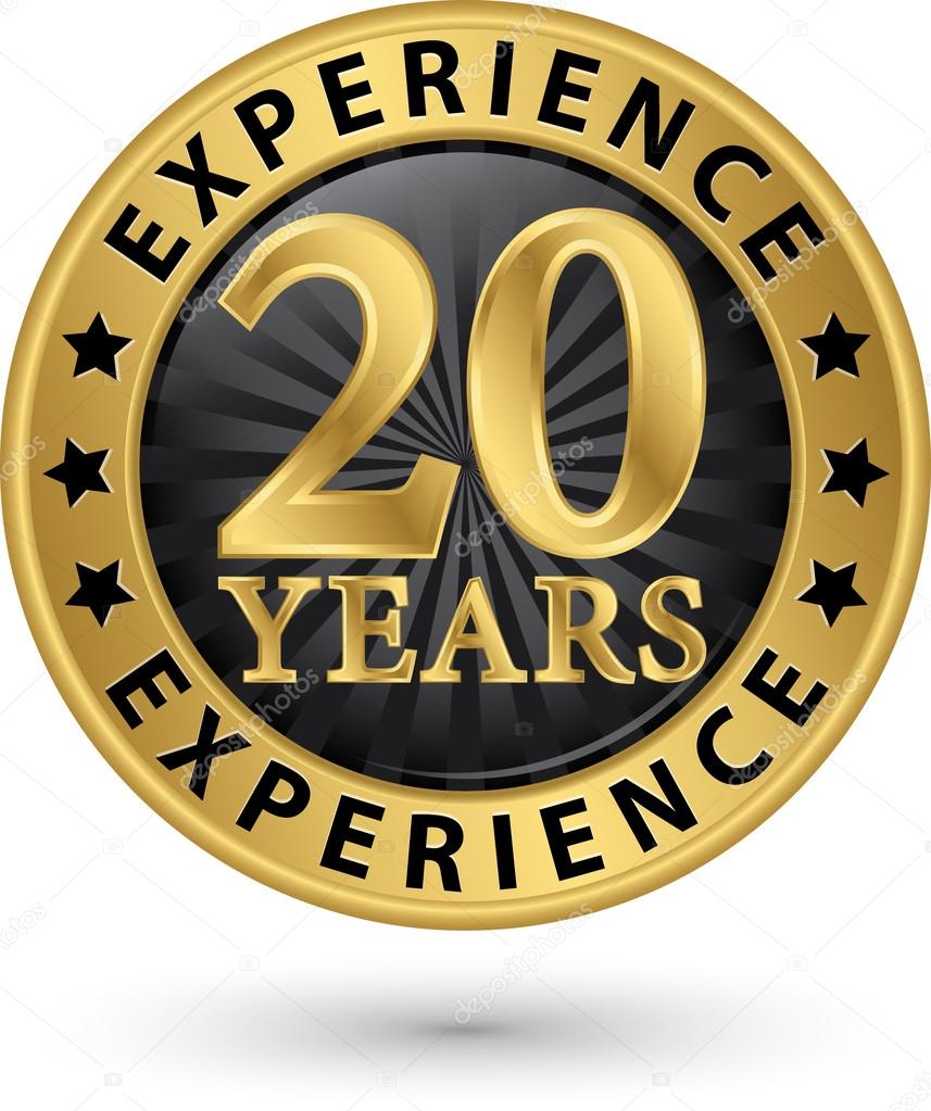 20 years experience gold label, vector illustration 