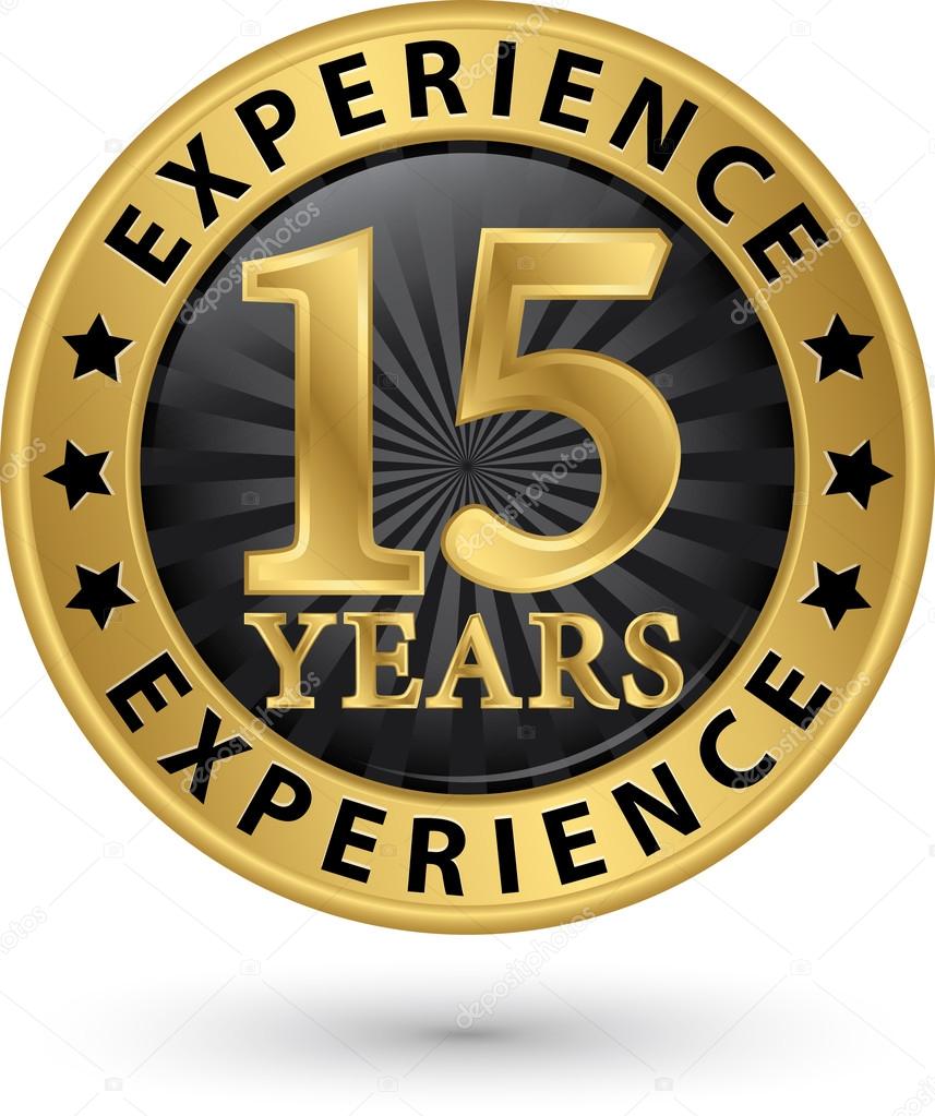 15 years experience gold label, vector illustration 