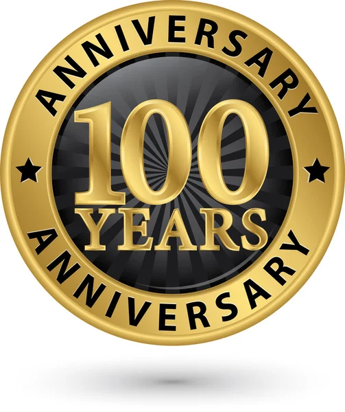 100 anni di etichetta d'oro anniversario, illustrazione vettoriale — Vettoriale Stock