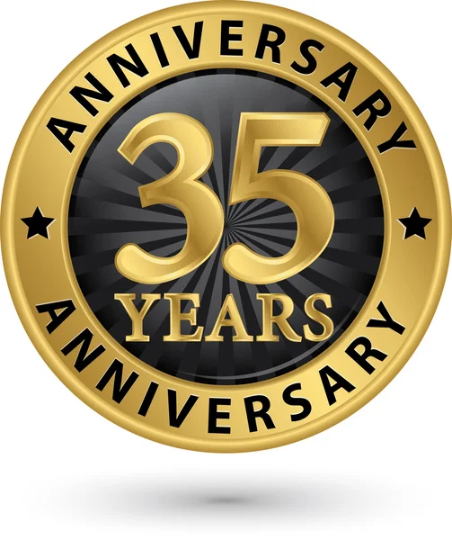 35 years anniversary gold label, vector illustration — Stock Vector