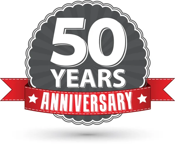 Celebrando 50 anos de etiqueta retro aniversário com fita vermelha, ve — Vetor de Stock