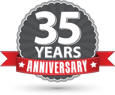 35 yıl yıldönümü retro etiket kırmızı kurdele, ve ile kutluyor