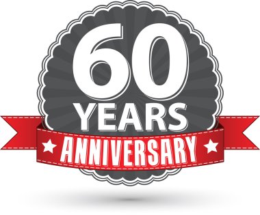 60 yıl yıldönümü retro etiket kırmızı kurdele, ve ile kutluyor