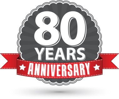 80 yıl yıldönümü retro etiket kırmızı kurdele, ve ile kutluyor
