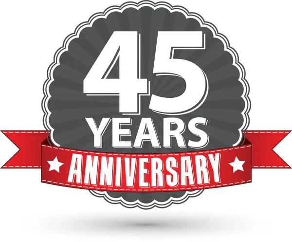 Celebrare 45 anni di etichetta retrò anniversario con nastro rosso, ve — Vettoriale Stock