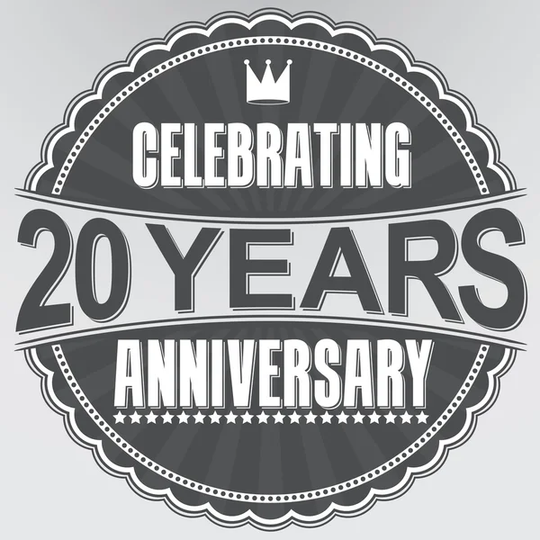 Celebrando 20 anni di etichetta retrò anniversario, vettore illustratio — Vettoriale Stock