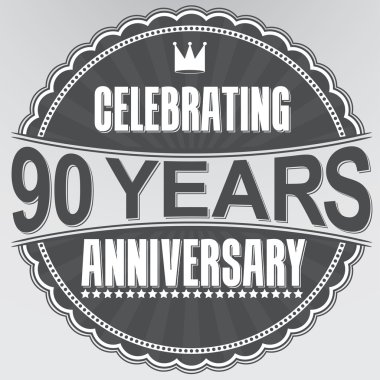 90 yıl yıldönümü retro etiket kutluyor, vektör illustratio