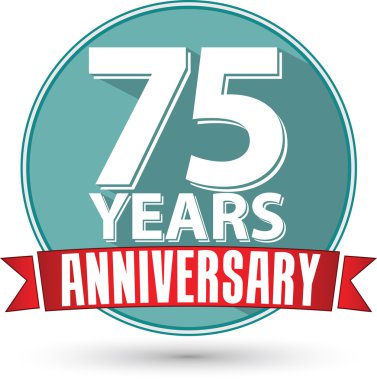 Tasarım 75 yıl yıldönümü etiketi kırmızı kurdele ile düz, ben vektör