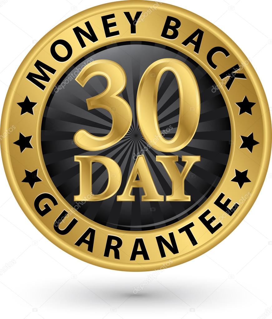30 day money back guarantee golden sign, vector illustration