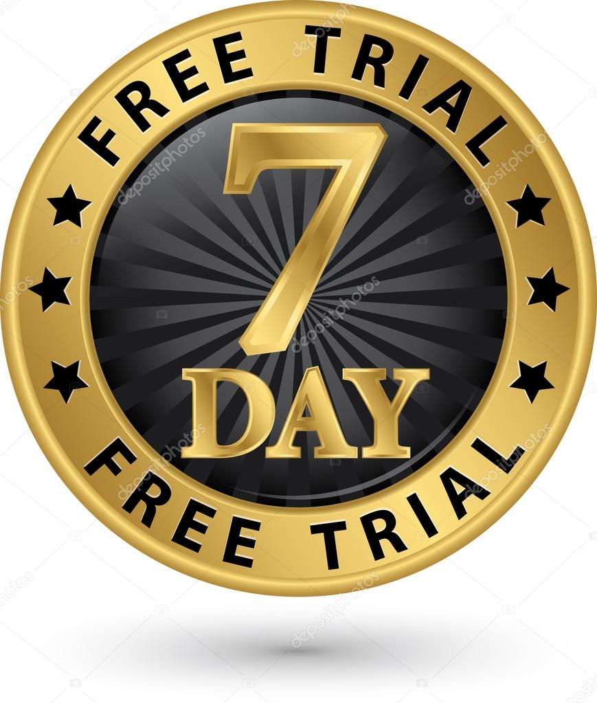 7 day free trial golden label, vector illustration