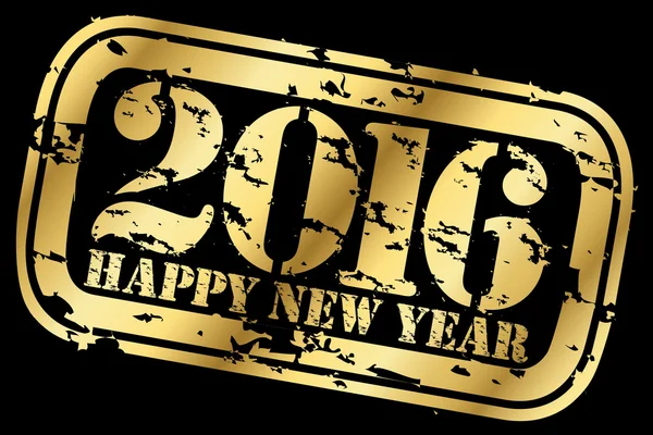 Feliz nuevo 2016 año oro grunge sello de goma, vector de ilustración — Vector de stock