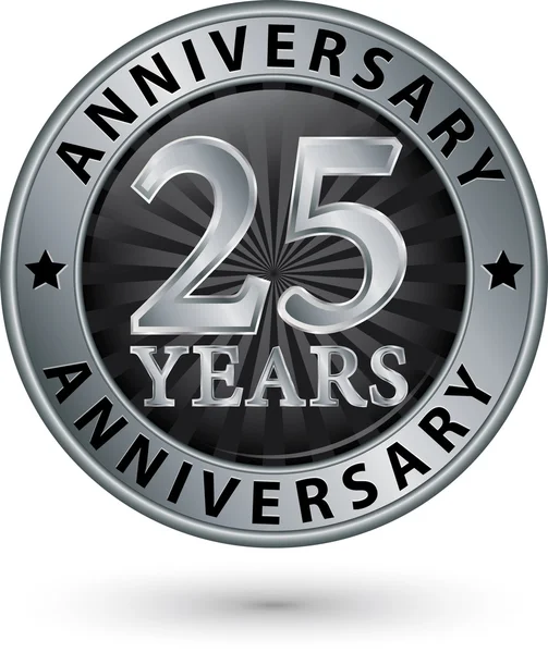 25 años aniversario etiqueta de plata, vector de ilustración — Vector de stock