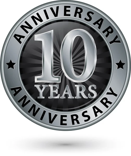 10 ans étiquette d'argent anniversaire, illustration vectorielle — Image vectorielle
