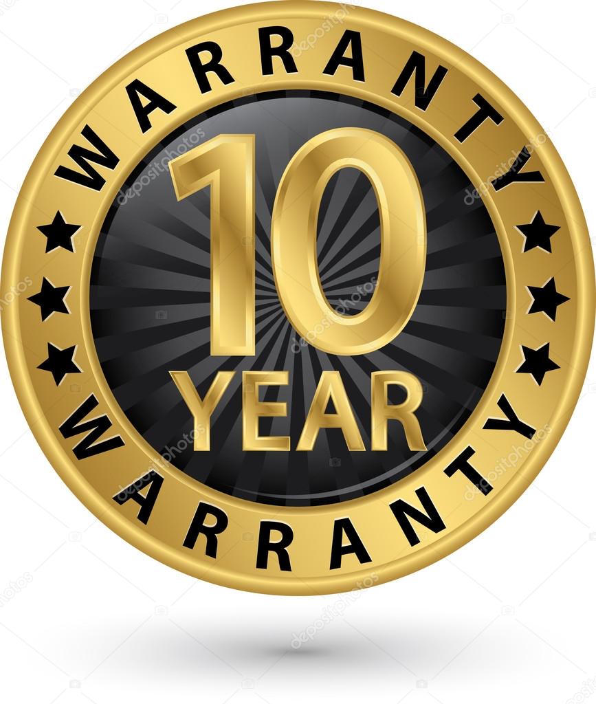 10 year warranty golden label, vector illustration