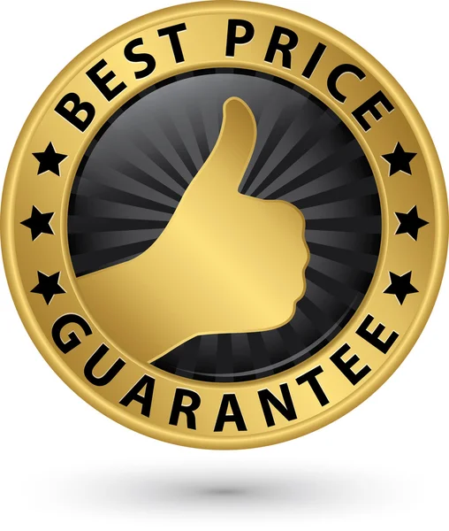 Best price guarantee golden label with thumb up, vector illustra — Stock Vector