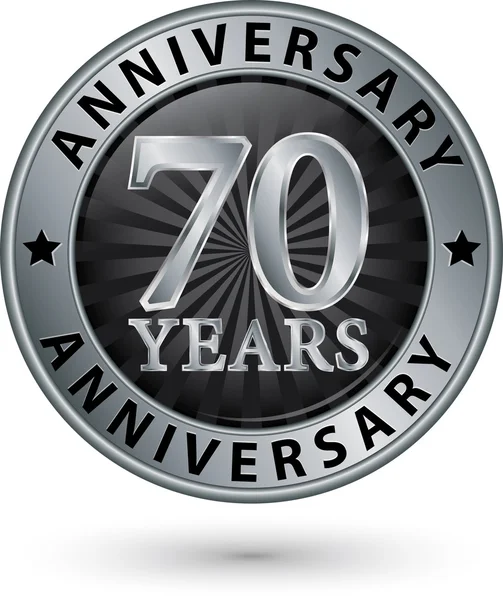 70 jaar verjaardag zilver label, vectorillustratie — Stockvector