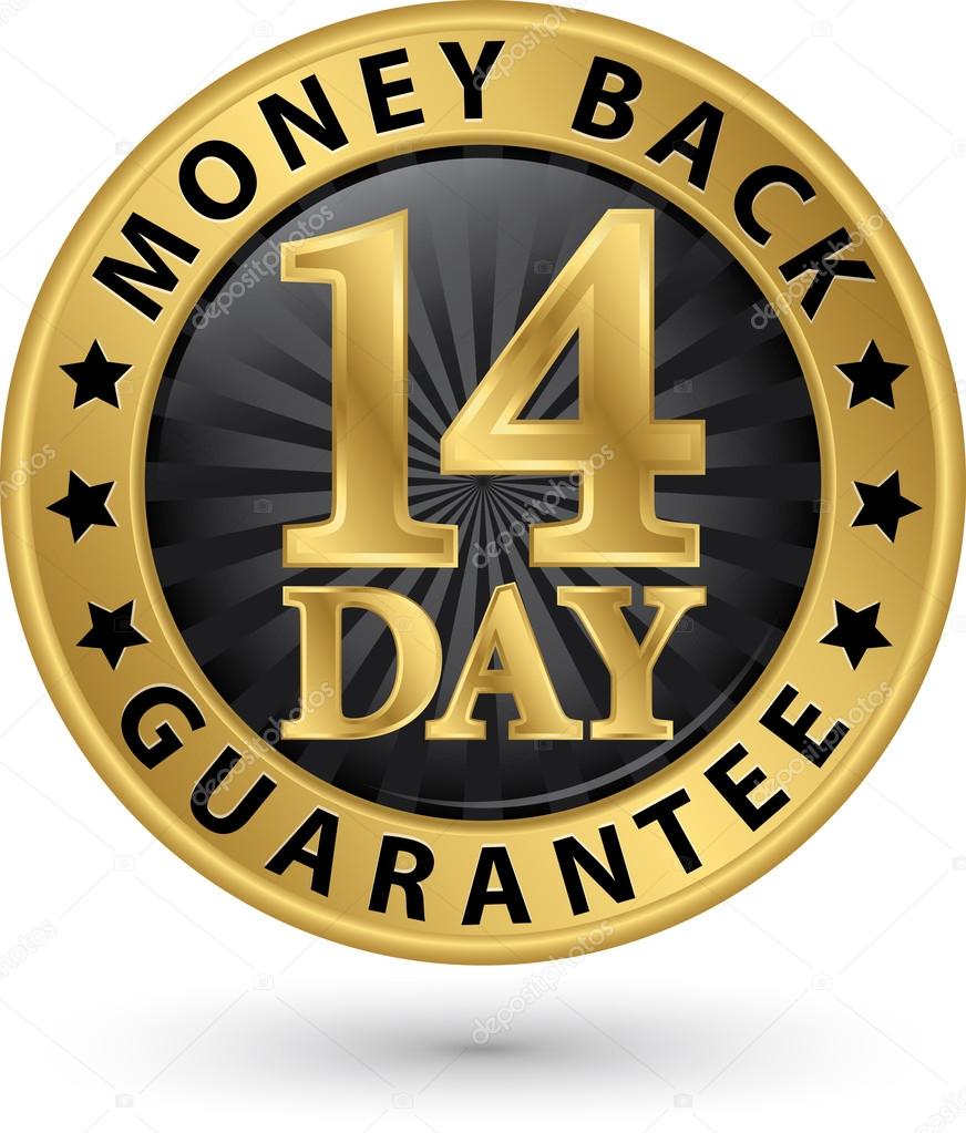 14 day money back guarantee golden sign, vector illustration