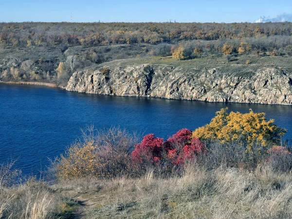 Herbstliche Farben Entlang Des Dniper Und Der Felsigen Küste Der — Stockfoto