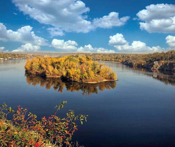 Tidig Höst Färg Längs Floden Dniper Ukraina Zaporizjzhia Stockbild