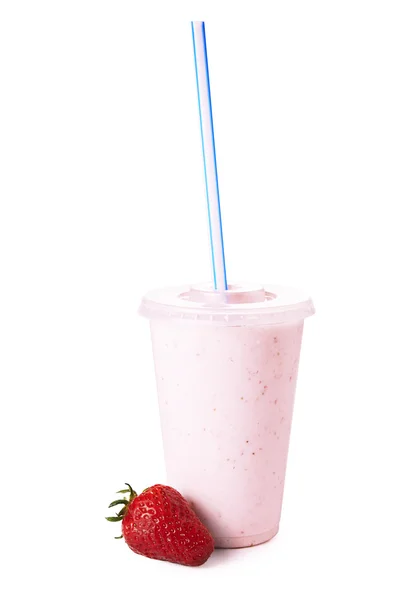 Strawberry milkshake in takeaway cup — Stock Photo, Image