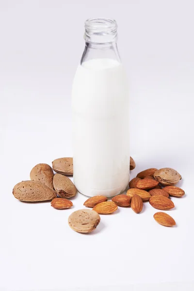 Almond milk in bottle — Stock Photo, Image