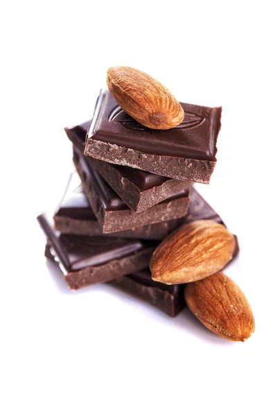 Dark chocolate and almonds nut — Stock Photo, Image
