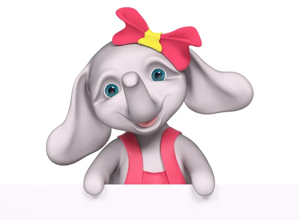 Bébé fille éléphant dessin animé avec affiche, rendu 3d — Photo