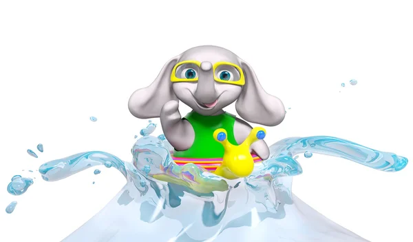 Elefante bebé nadando en agua aislada, 3d rendering — Foto de Stock