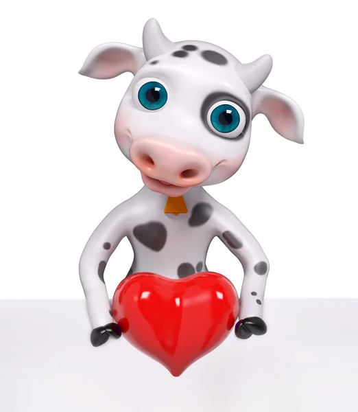 Caráter de vaca segurando renderização 3d coração — Fotografia de Stock