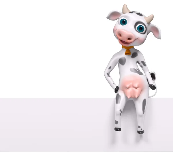 Vaca de dibujos animados con cartel 3d rendering — Foto de Stock