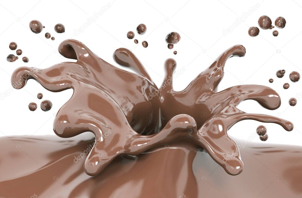 Splash of chocolate abstract  background, coffee backdrop isolated 3d rendering