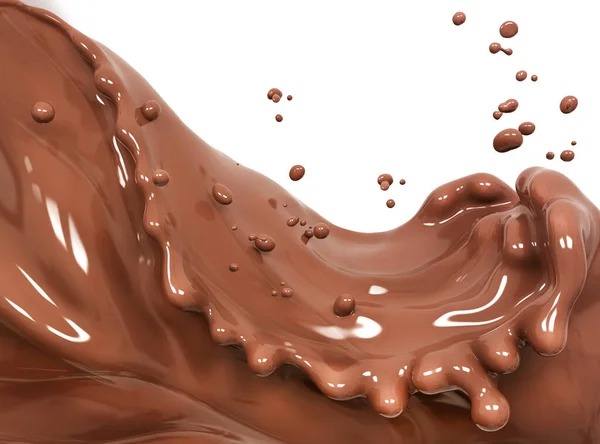 Vague Chocolat Éclaboussures Chocolat Fond Abstrait Rendu Isolé — Photo