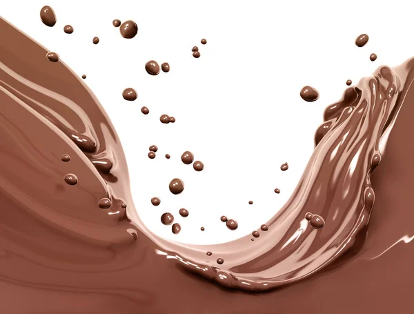 巧克力飞溅 食物和饮料插图 抽象旋涡背景 3D渲染 — 图库照片