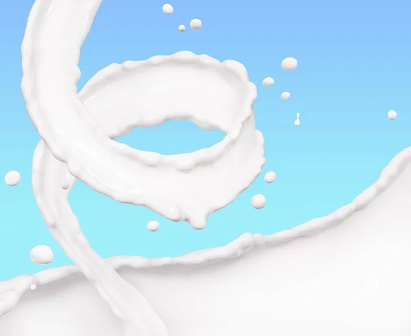 牛奶飞溅 乳酪飞溅图解 波浪抽象涡旋背景 孤立三维渲染 — 图库照片