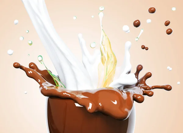 Splash Chocolate Milk Chocolate Creamy Coffee Milk Illustration Background Rendering — Stock Photo, Image