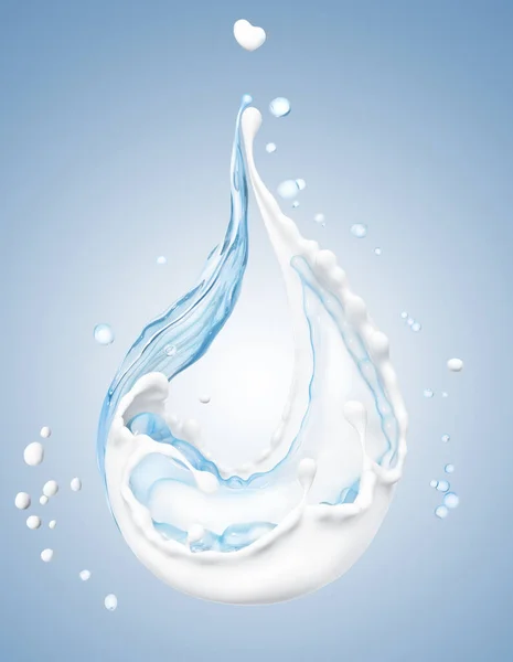 保湿美容液とシャワージェル広告ポスターテンプレート ボディ保湿剤 化粧品製品モックアップデザイン 青い背景に隔離された水のイラストのクリームスプラッシュとスプラッシュ 3Dレンダリング — ストック写真