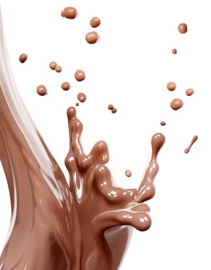 Çikolata sıçraması, yiyecek ve içecek çizimi, soyut girdap arka planı, izole edilmiş 3D görüntüleme.