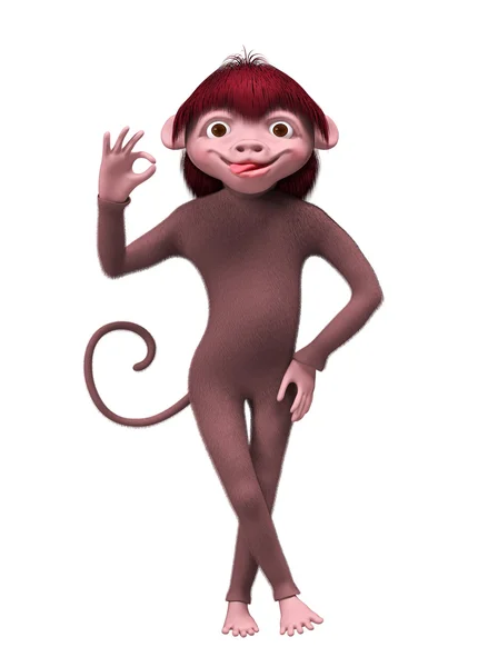 Macaco sorrindo e mostrando OK sinal isolado 3d renderização — Fotografia de Stock