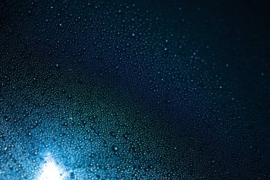 Su damlaları mavi yeşil arka plana düşer.