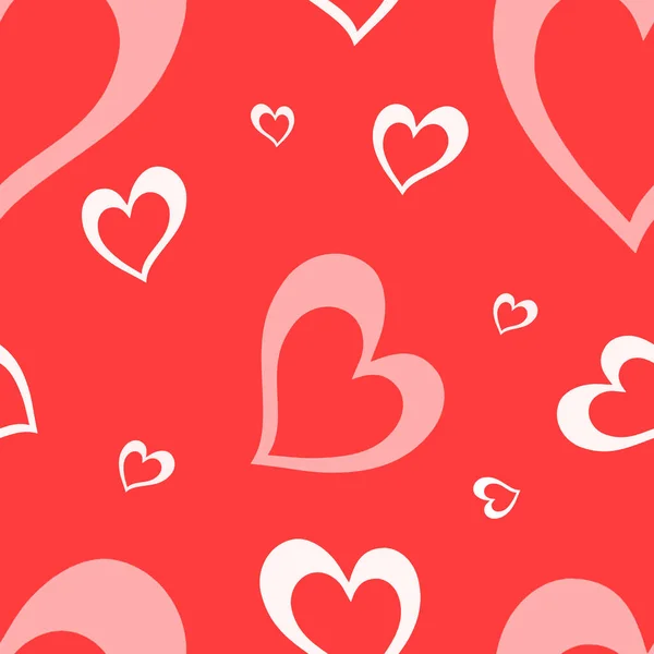 Seamless pattern with elements for Valentines Day on a red background. Cute hearts.