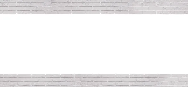 Banner branco com espaço de cópia em um fundo de parede de tijolo branco. — Fotografia de Stock