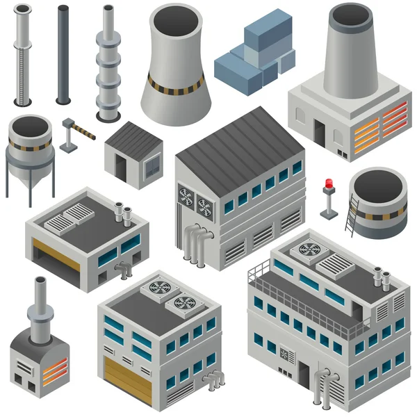 Isometrische industriële gebouwen en andere objecten — Stockvector