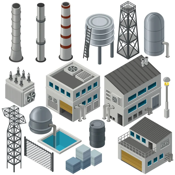 Bâtiments industriels isométriques et autres objets — Image vectorielle